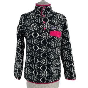 Patagonia Big Fish Ikat Print Synchilla Fleece Pullover Black White Hot Pink S